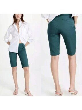 VINCE Size 8 Womens Teal Green Coin Pocket Stretch Cotton Bermuda Shorts